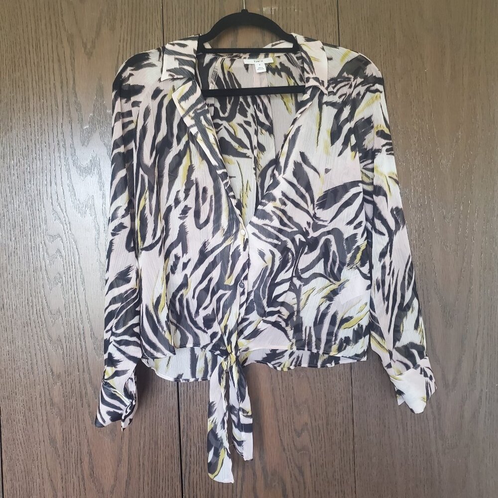 BAR III $49 Womens New Pink Animal Print Sheer Long Sleeve Blouse Size S